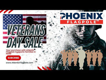 Veteran's Day Phoenix Flagpole Bundle in silver and black bronze, 15' and 20' sizes, by Atlantic Flagpole.